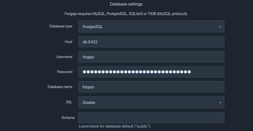database configuration
