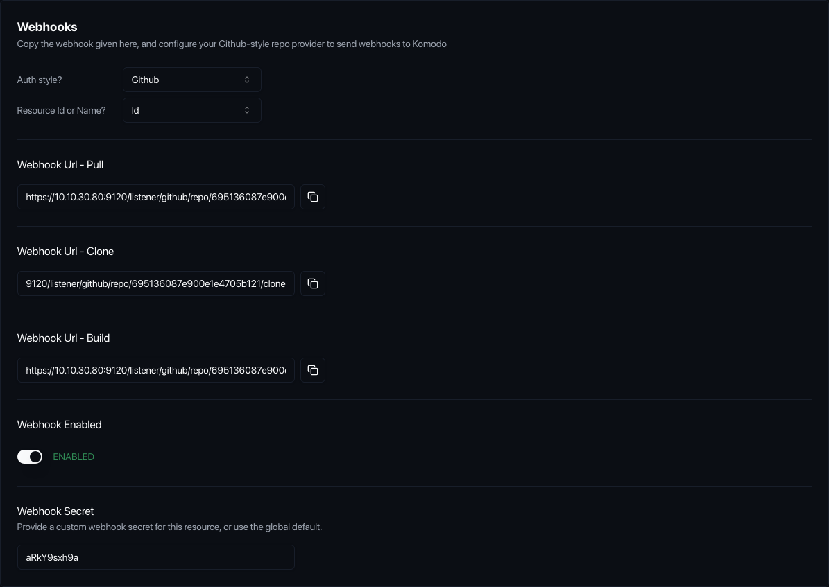 komodo repo webhook