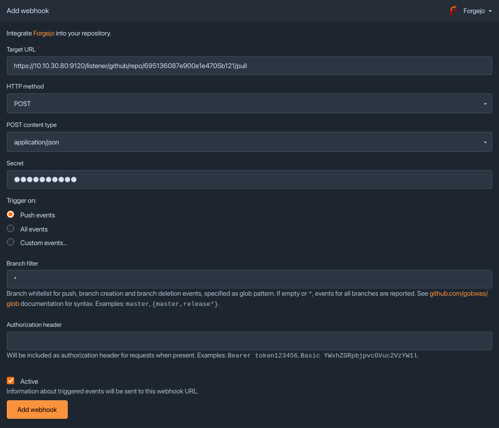 forgejo webhook config